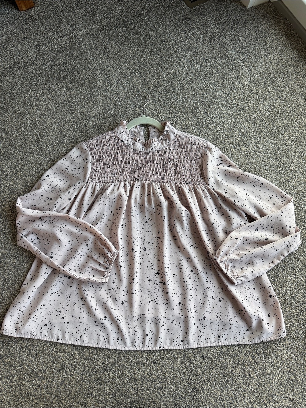 She + Sky Light Pink Speckled Smocked High-Neck Blouse